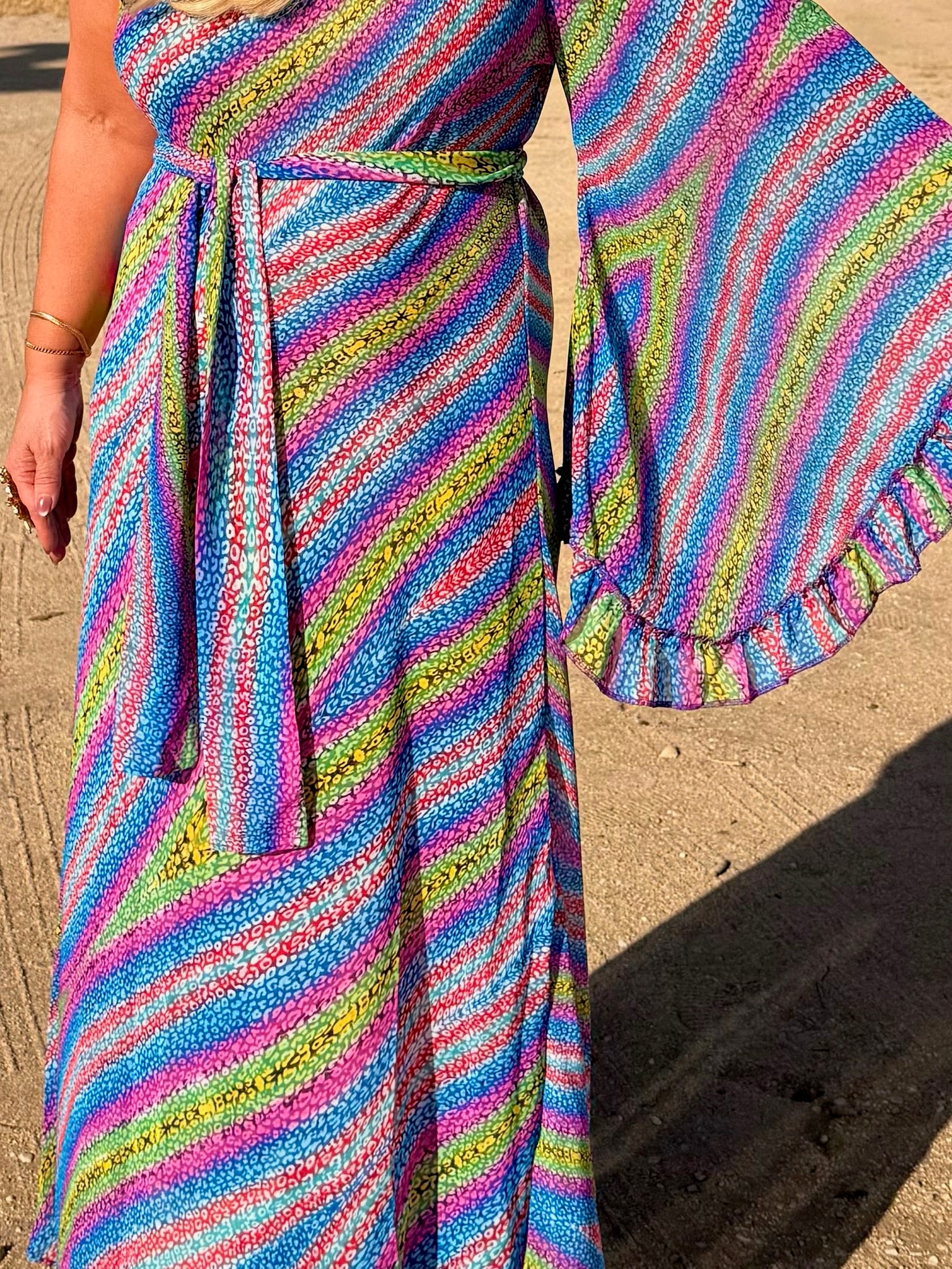 Stevie - Sherbet Multi Strip One Shoulder