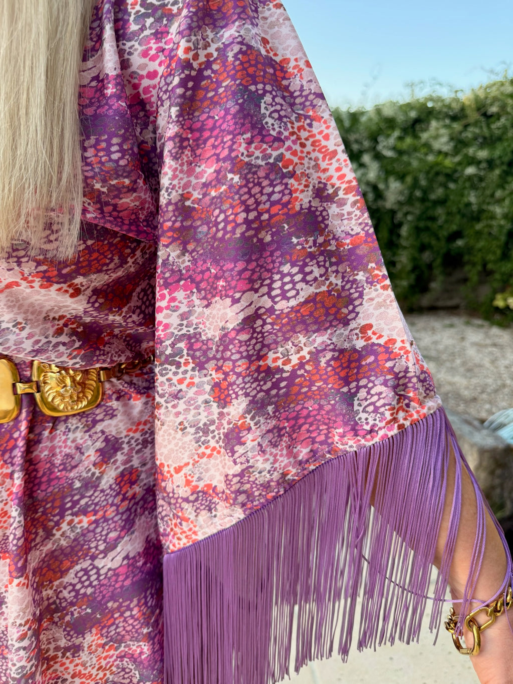 Short Stevie – Lilac Leopard Print With Fringe
