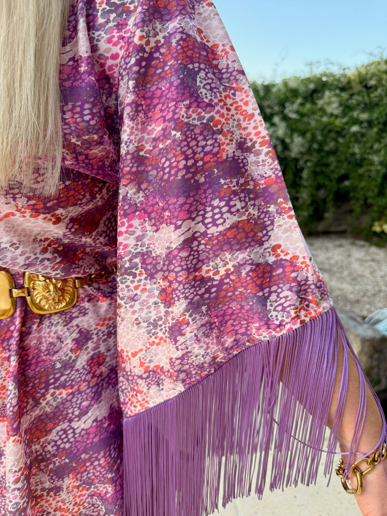 Short Stevie – Lilac Leopard Print With Fringe