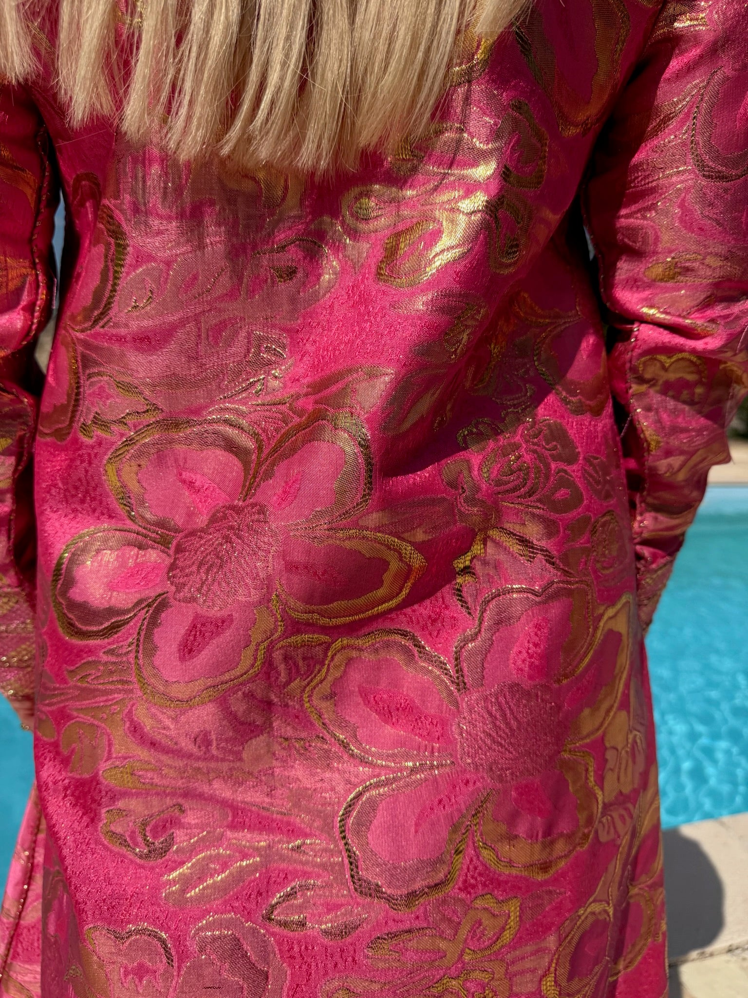 Vintage 1970s Pink Gold Metallic Embroidered Kaftan