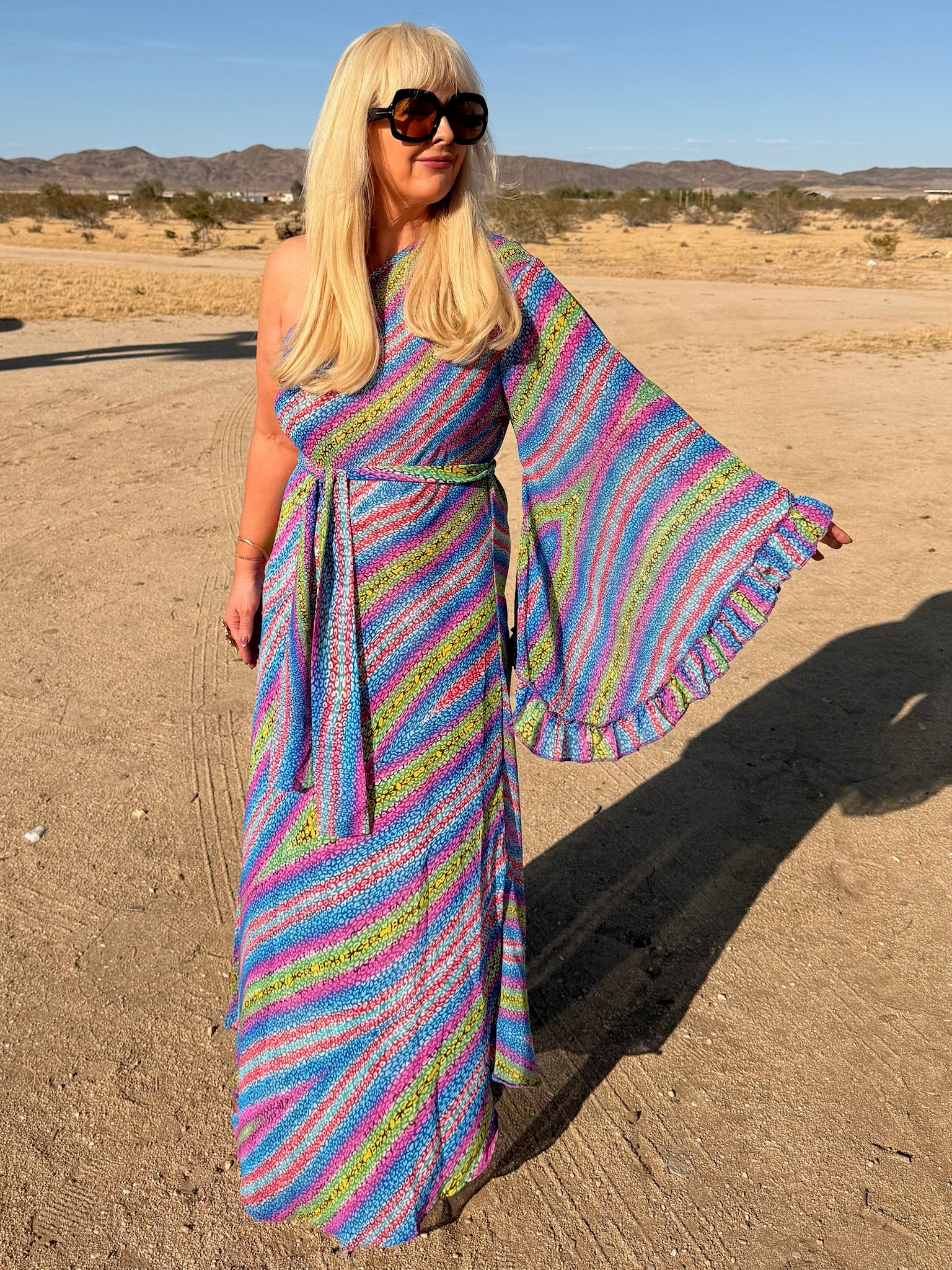 Stevie - Sherbet Multi Strip One Shoulder