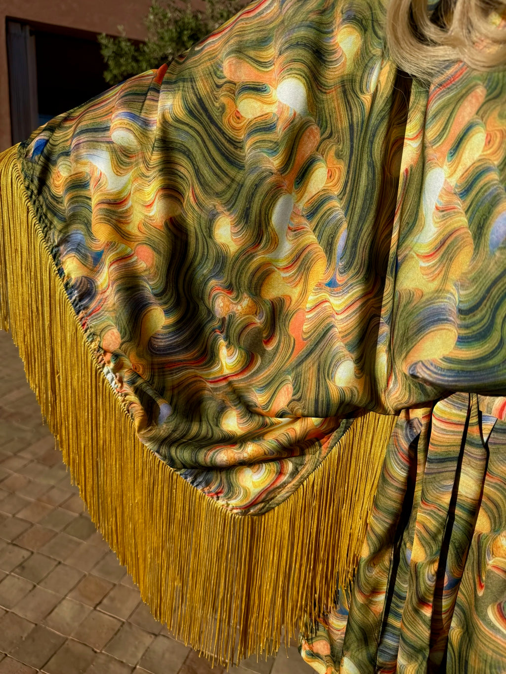 Sam - Golden Green 70s Swirl Fringe
