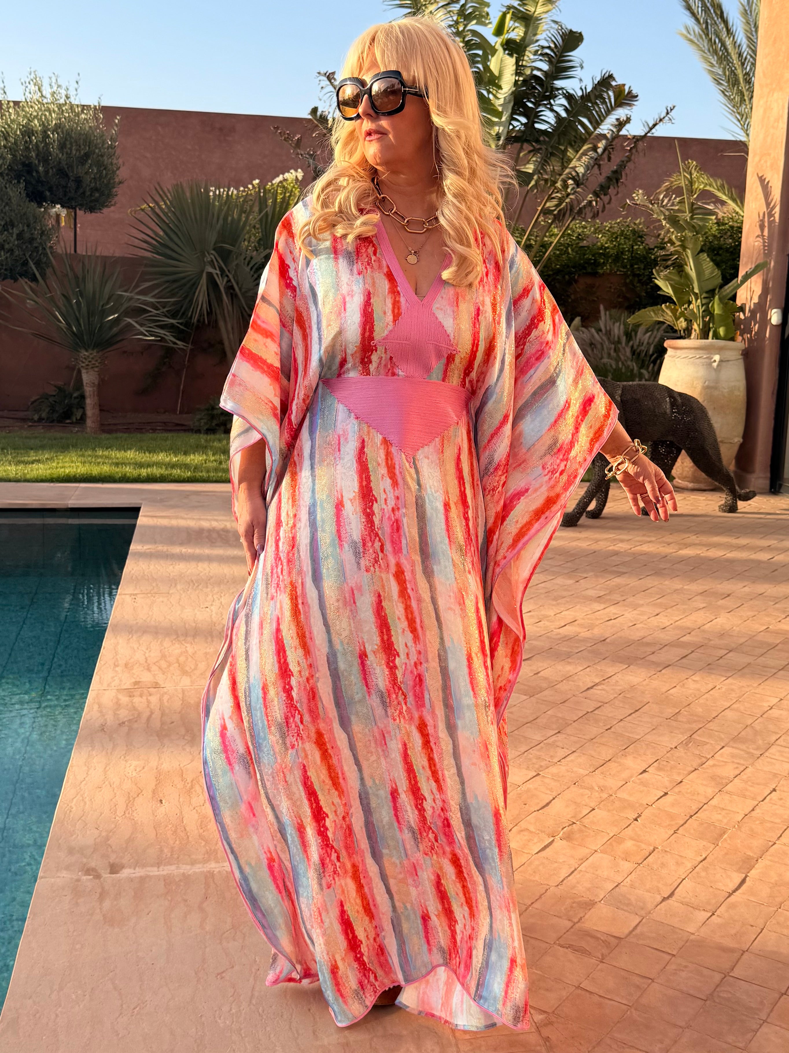 Kaftan - Pink Brushstroke Maxi