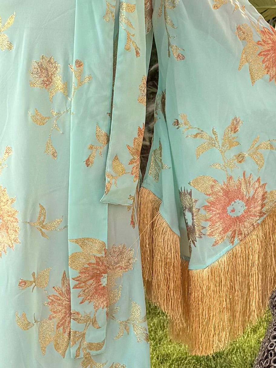 Vintage - Soft Aqua Stevie One Shoulder Fringed
