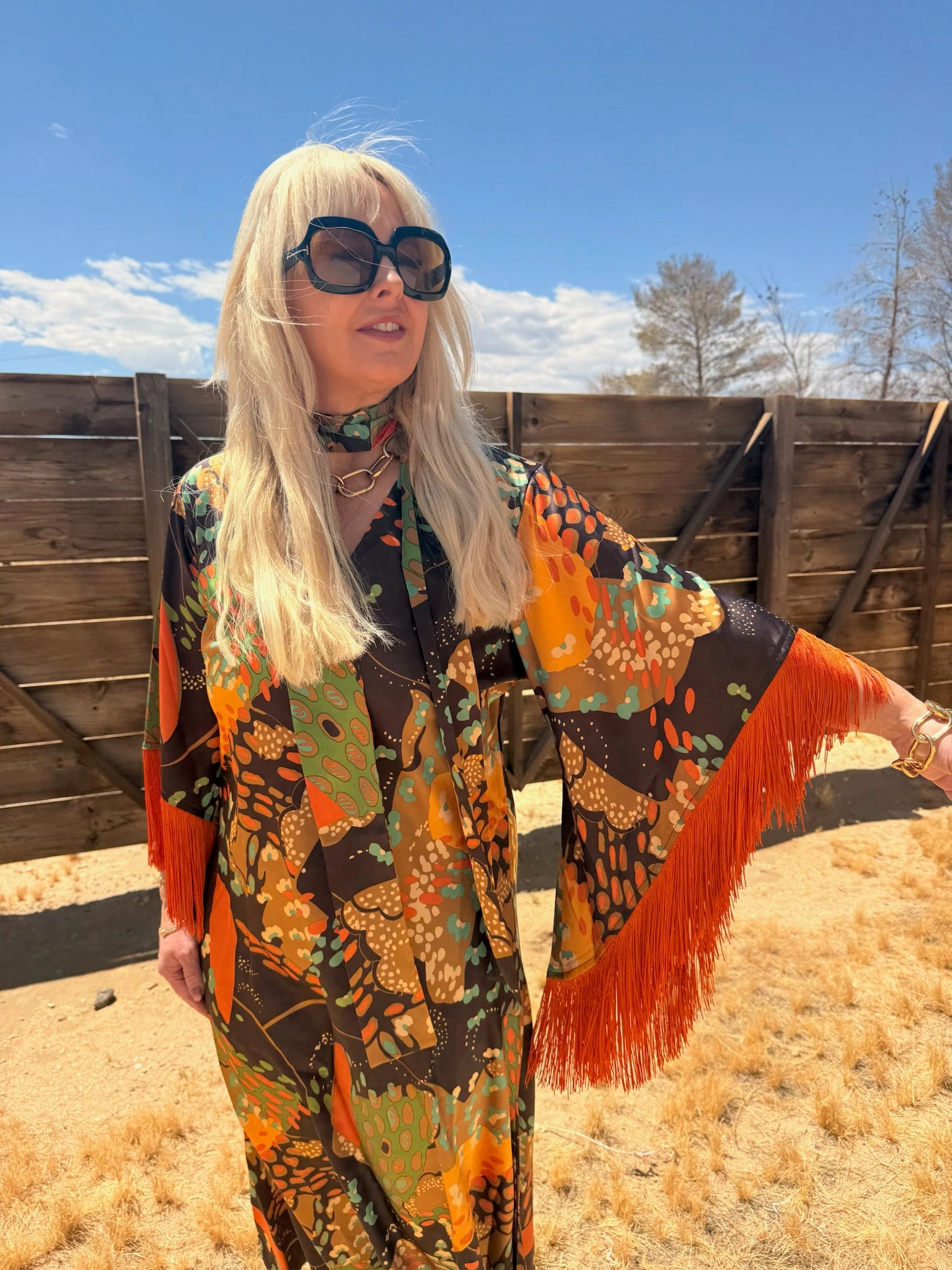 Stevie – Japanese Landscape with Orange Fringe