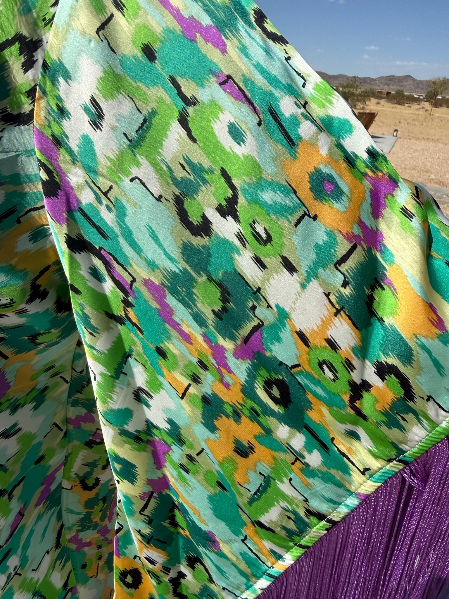 Stevie - Green & Lilac Fringed