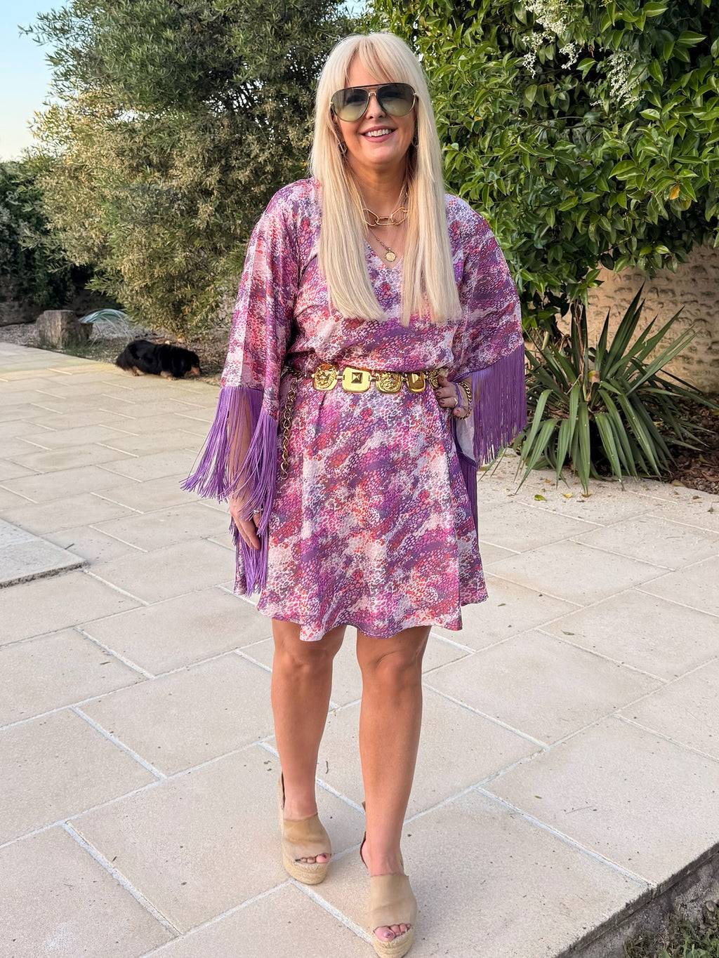 Short Stevie – Lilac Leopard Print With Fringe