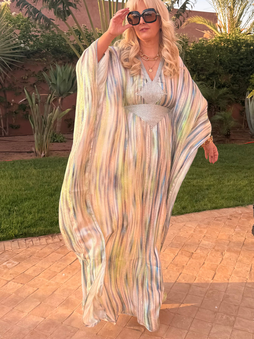 Kaftan - Multicoloured Silver Embroidered Metallic