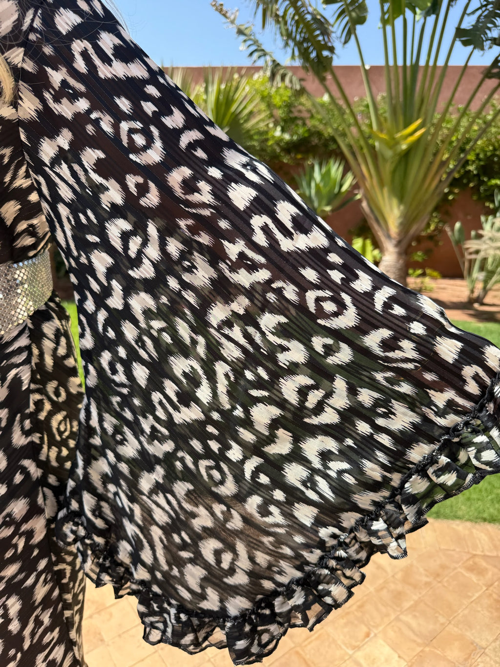 Stevie –  Monochrome Metallic Animal Print One Shoulder