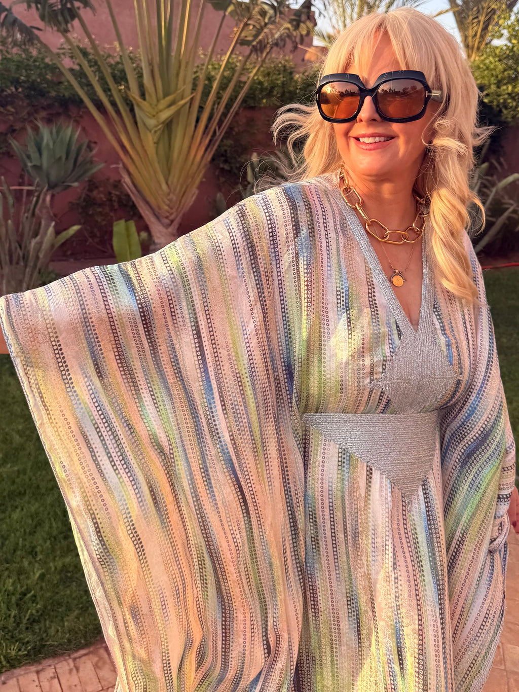 Kaftan - Multicoloured Silver Embroidered Metallic