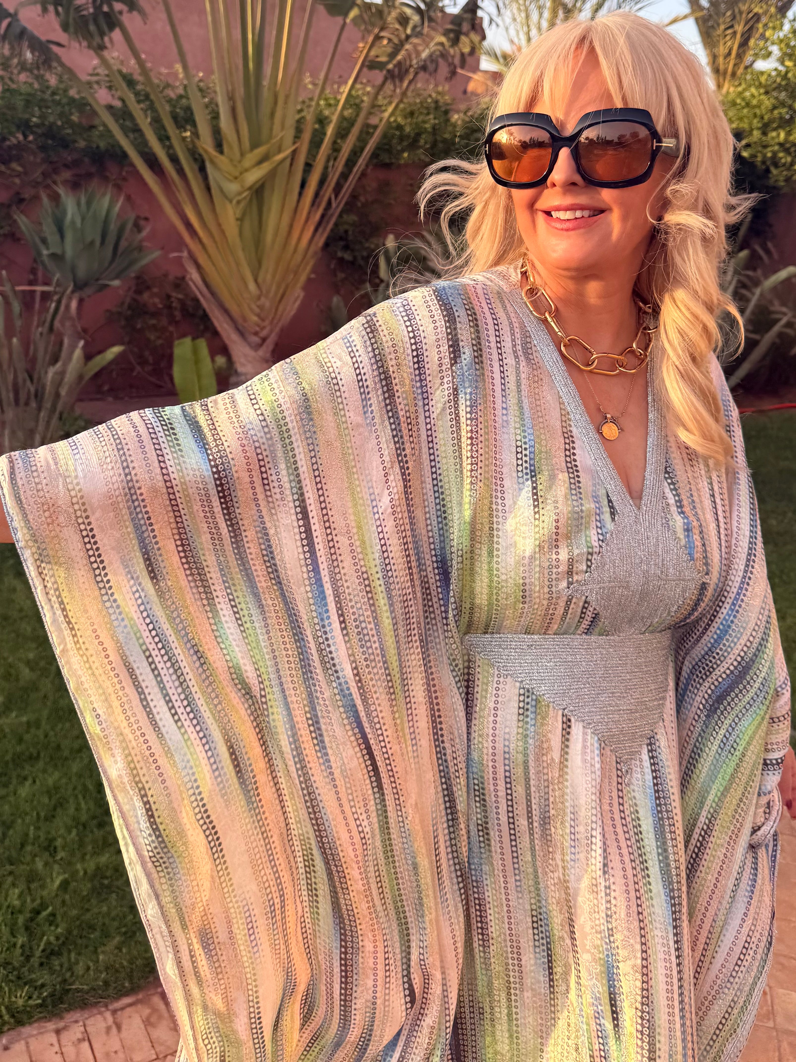 Kaftan - Multicoloured Silver Embroidered Metallic