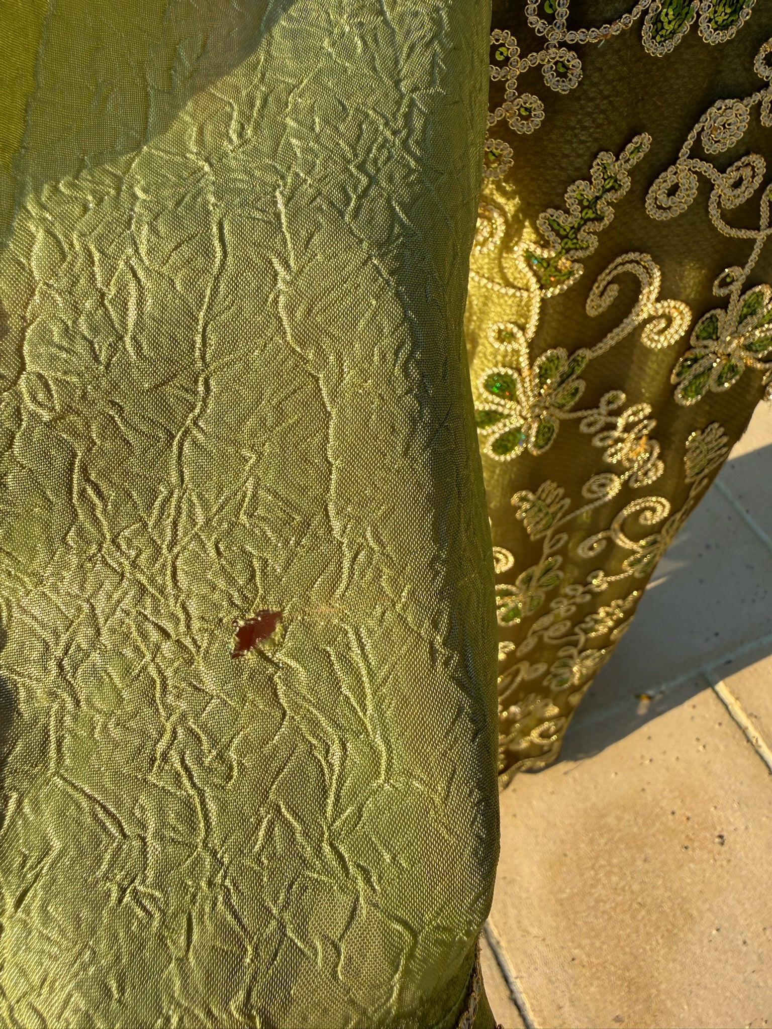 Vintage Beaded Olive Metallic with Gold Kaftan