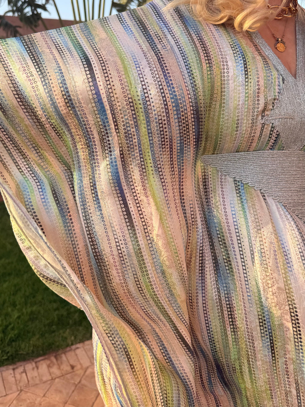 Kaftan - Multicoloured Silver Embroidered Metallic