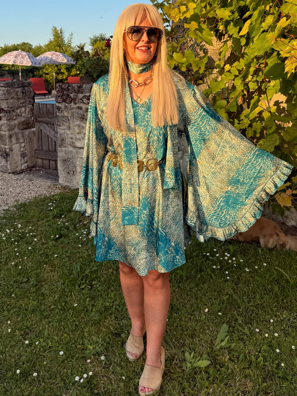 Short Stevie - turquoise Animal Silk