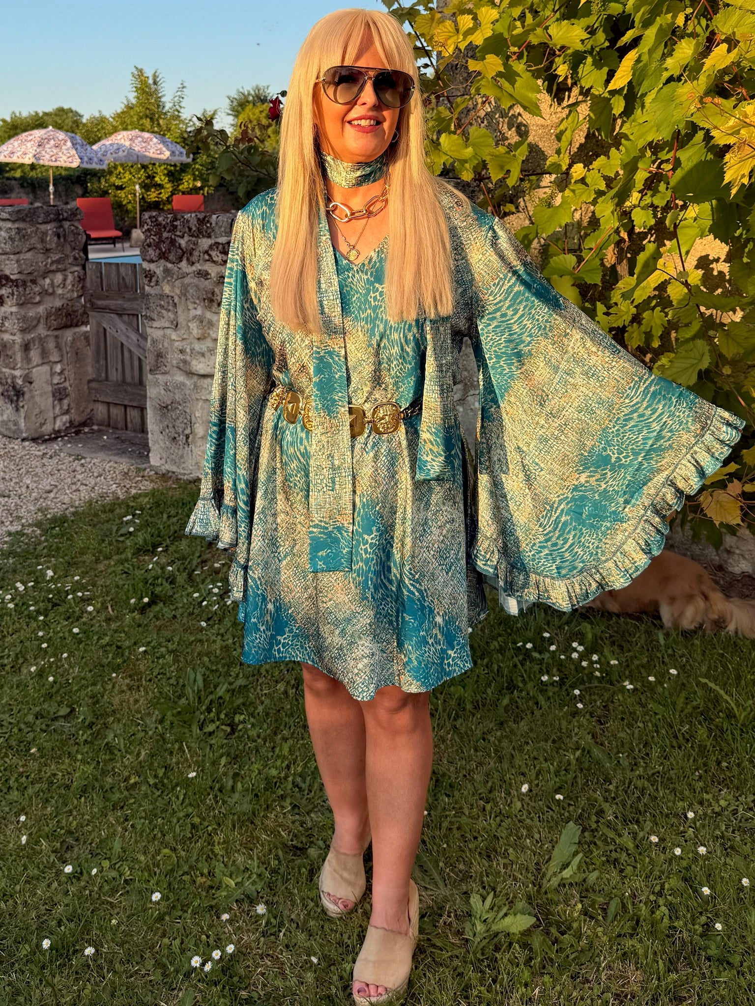 Short Stevie - turquoise Animal Silk