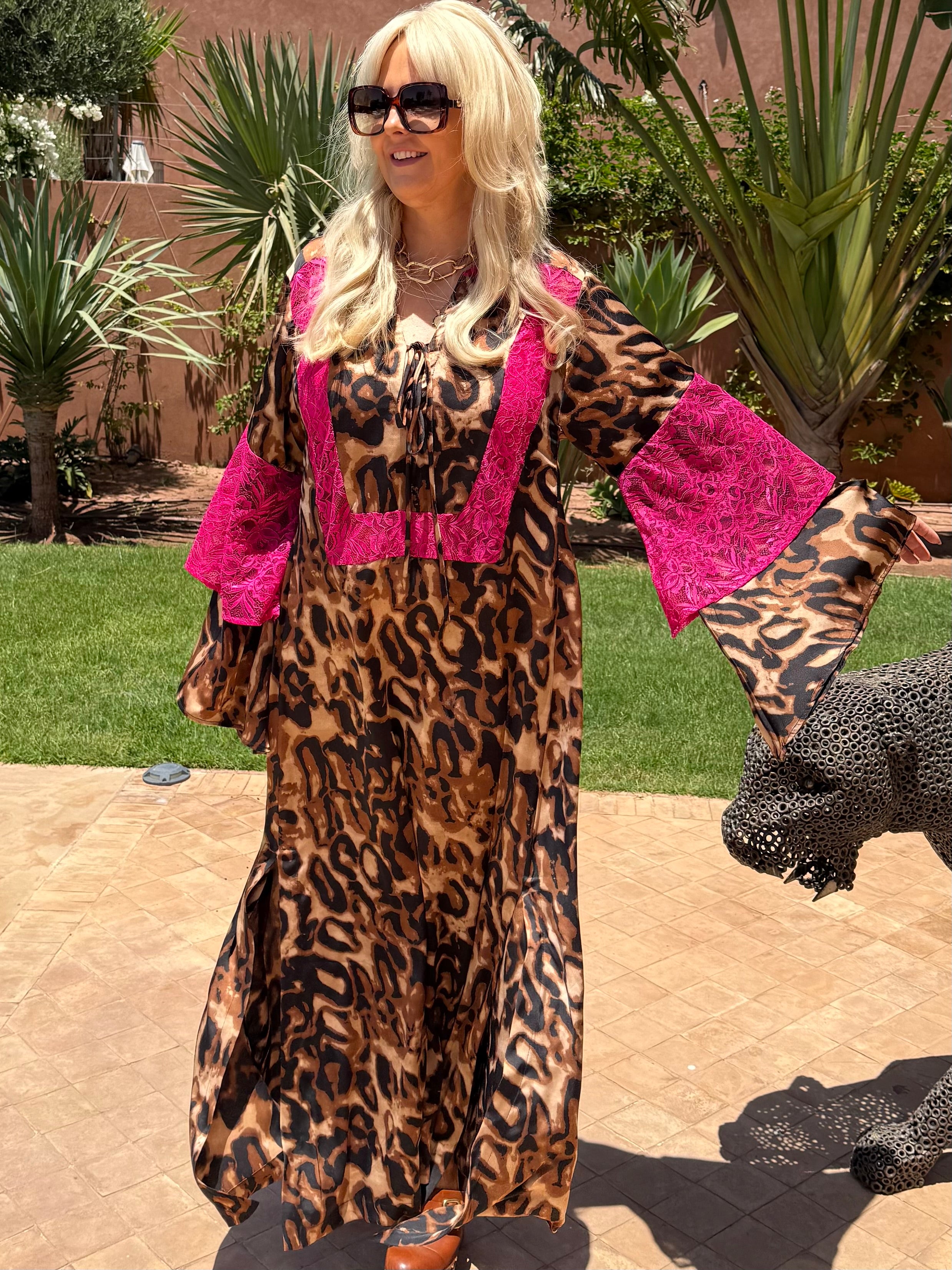 Dora - Pink Animal Print With Neon Lace