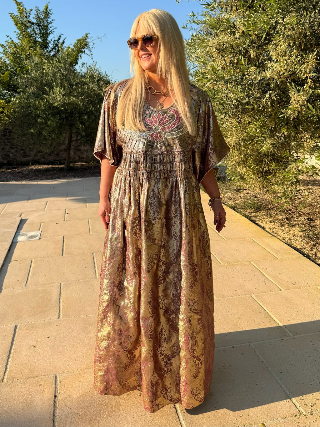 Vintage Rose Gold Metallic Brocade Kaftan
