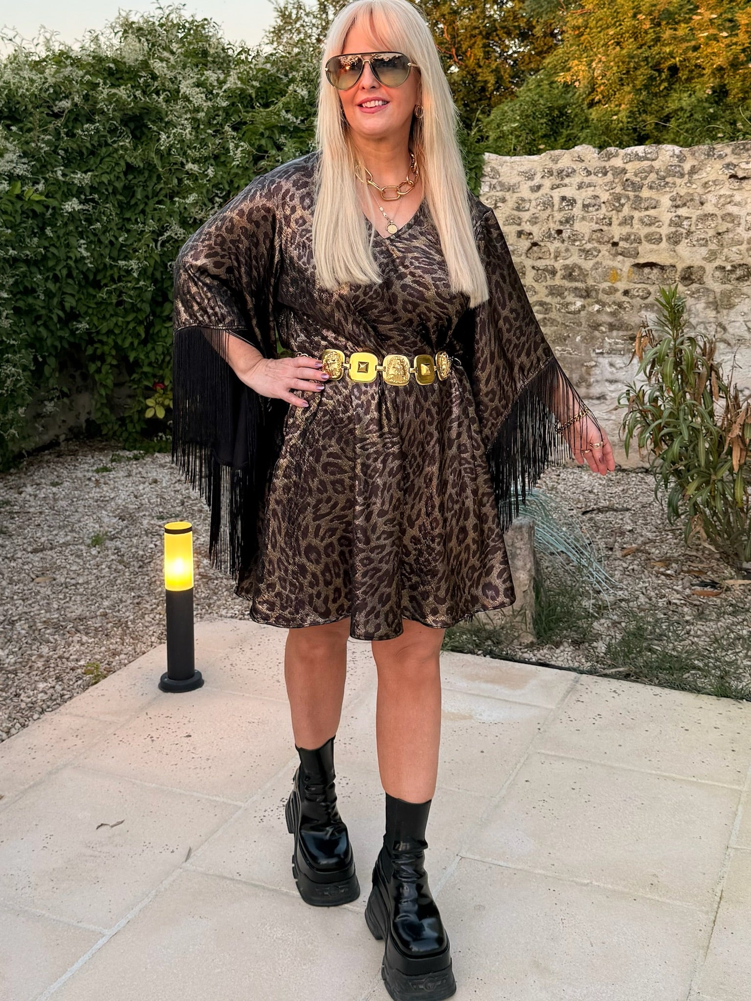 Short Stevie - Gold & Black Metallic Leopard Print With Fringe