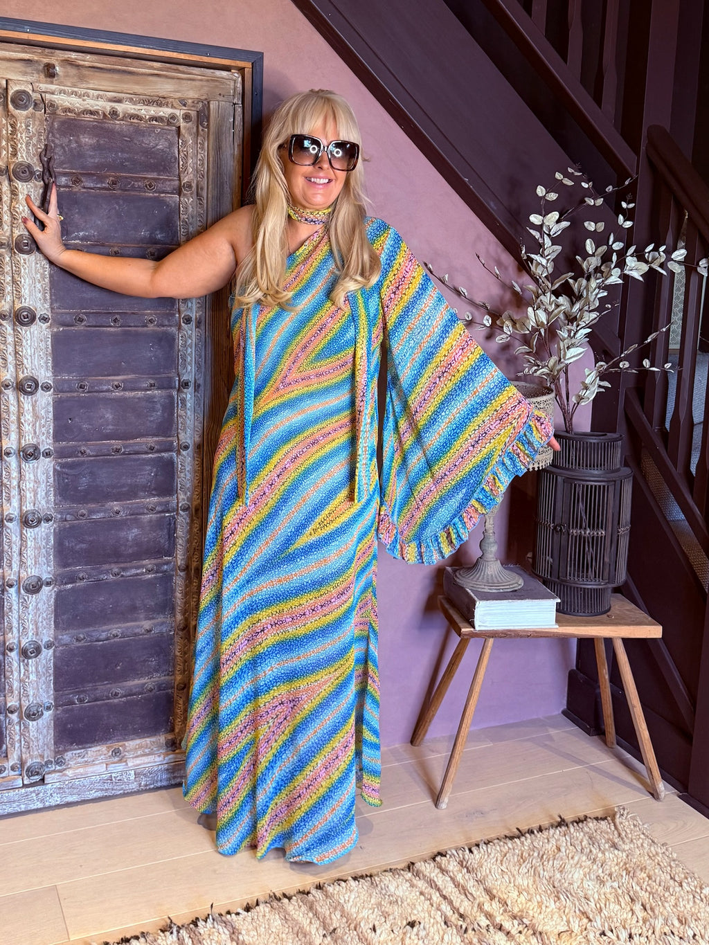 Stevie - Cirtrus & Turquoise Sherbet Multi Strip One Shoulder
