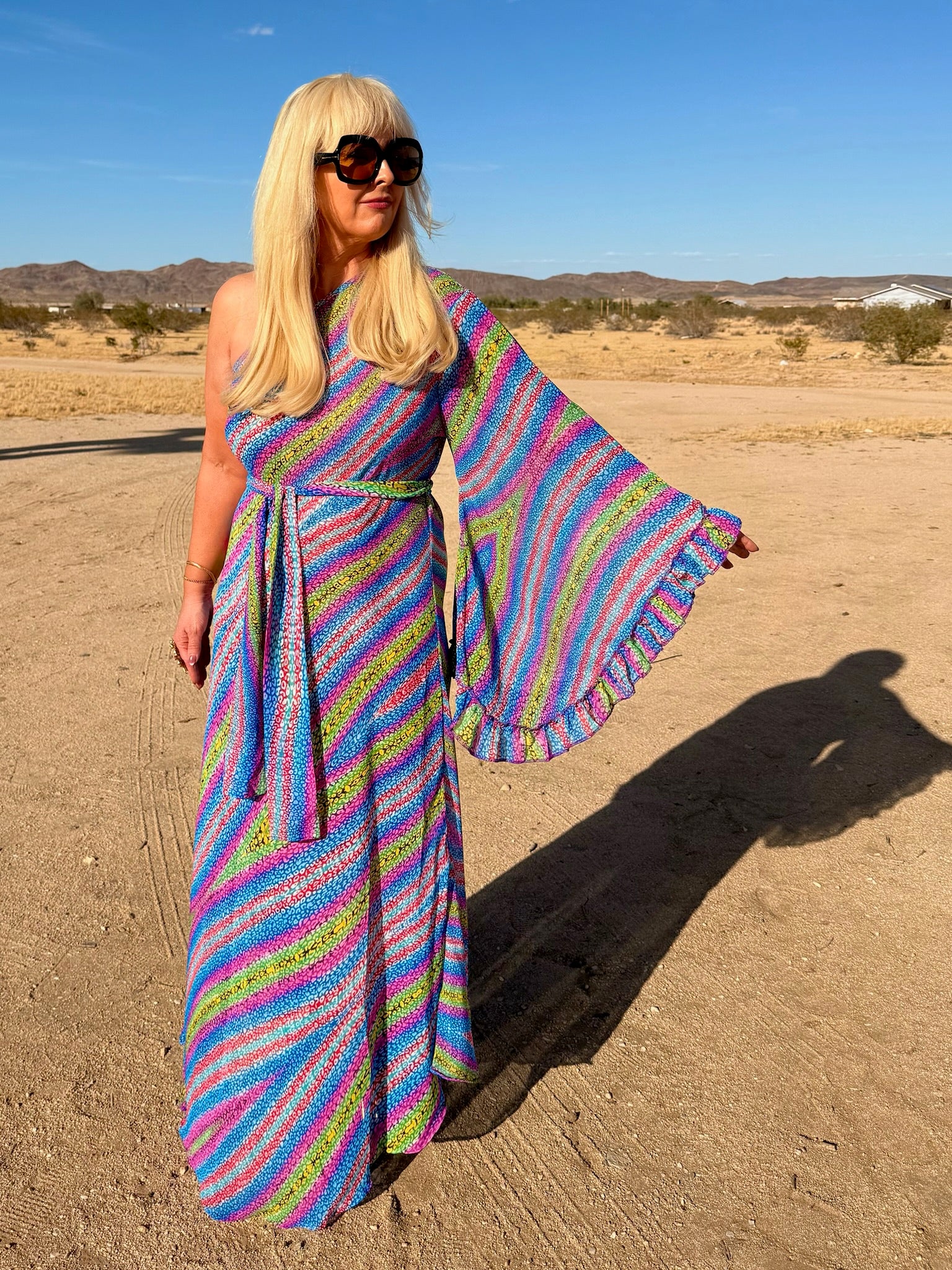 Stevie - Sherbet Multi Strip One Shoulder