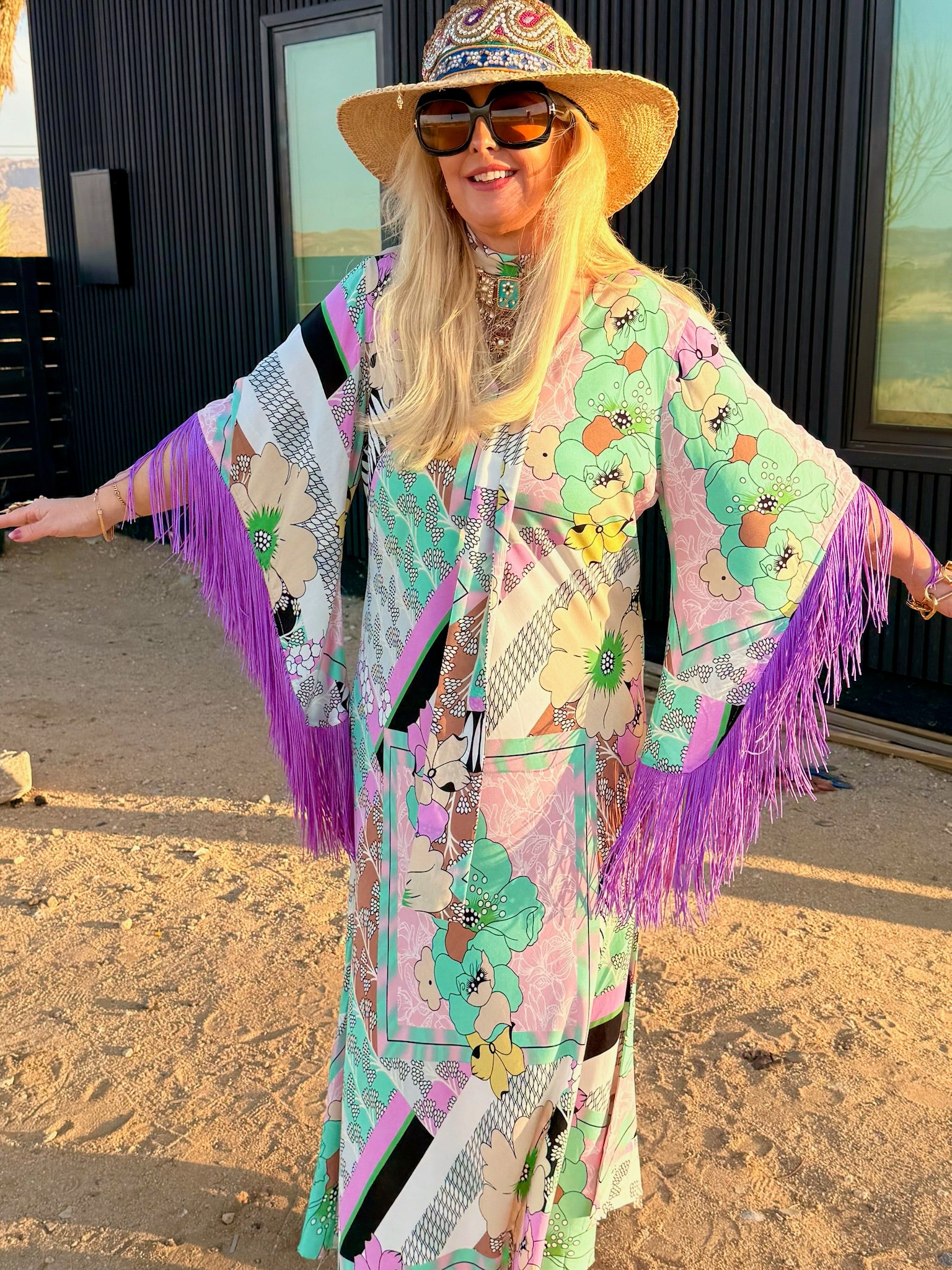 Stevie - Pastel Multi Print Fringed