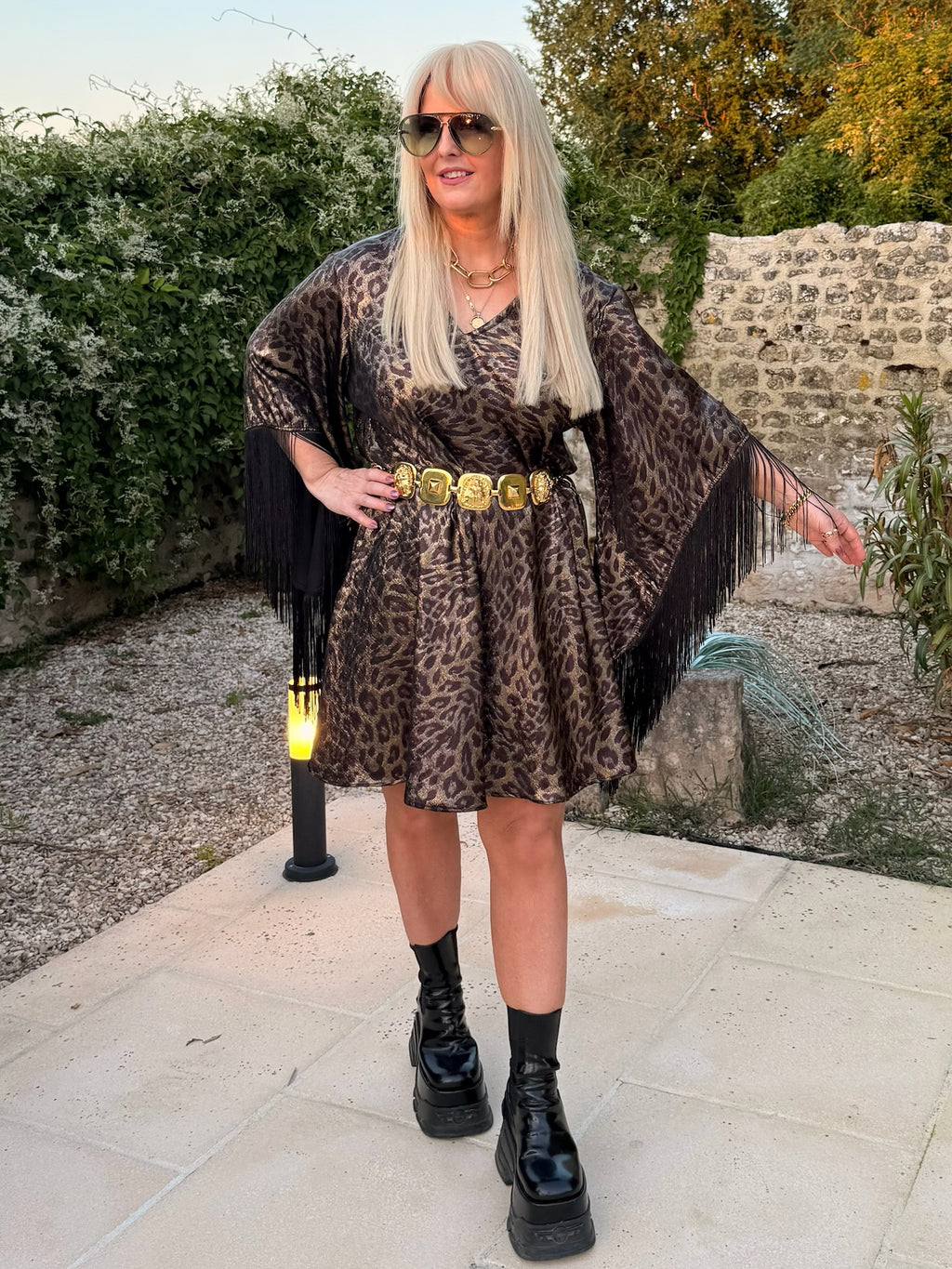 Short Stevie - Gold & Black Metallic Leopard Print With Fringe