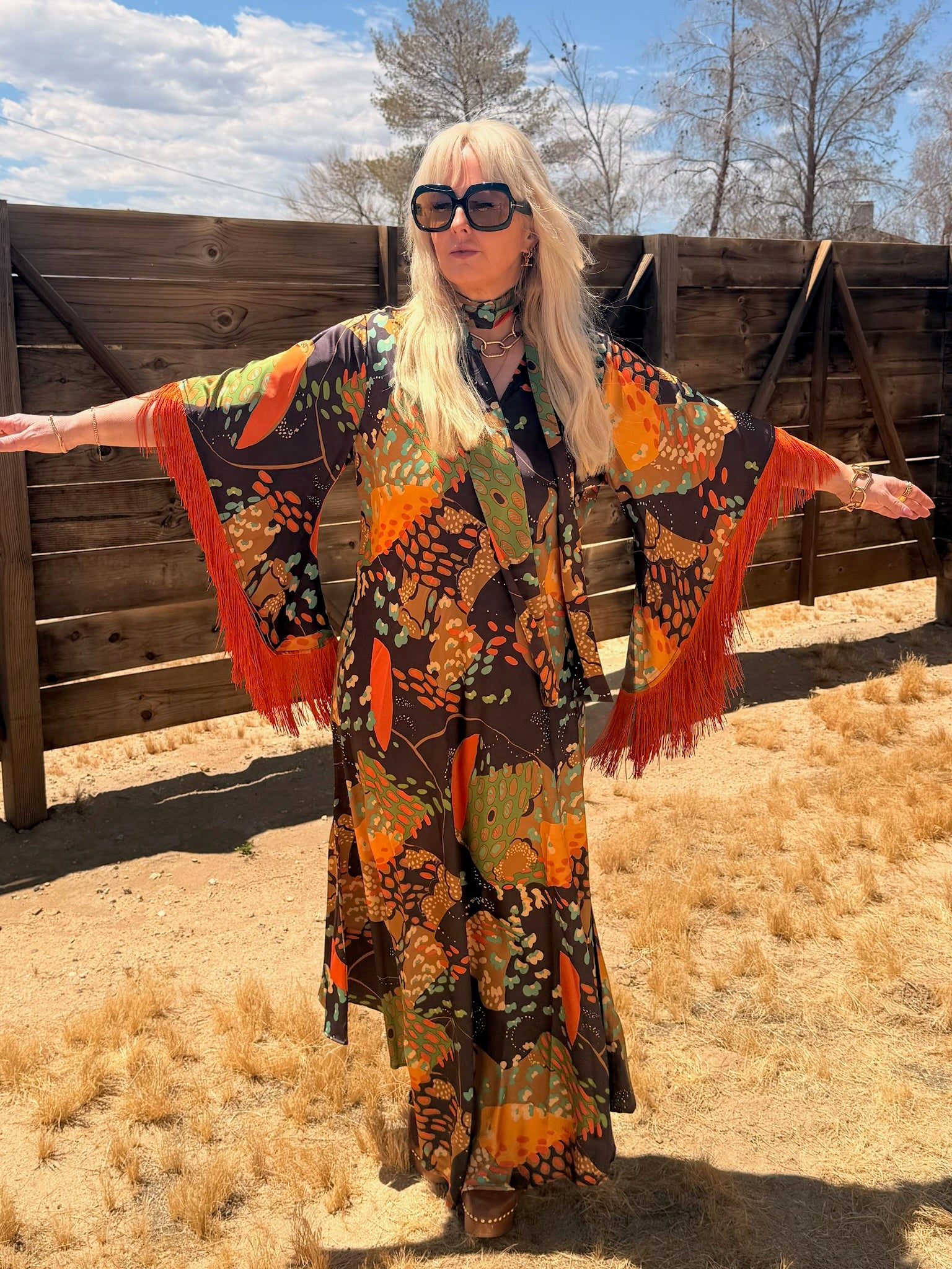 Stevie – Japanese Landscape with Orange Fringe