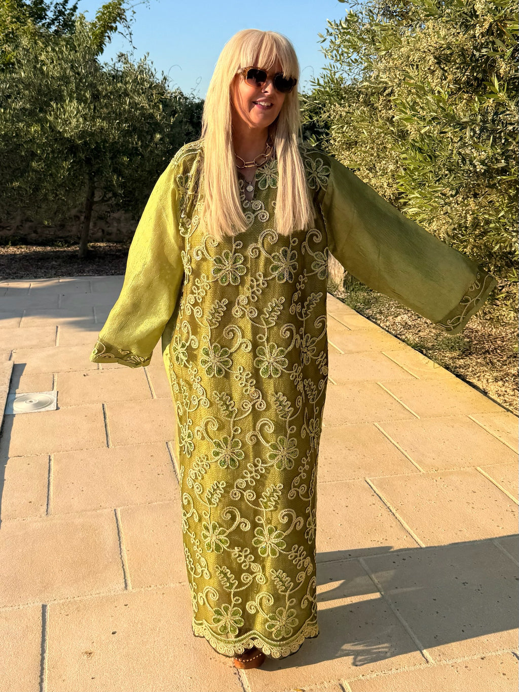Vintage Beaded Olive Metallic with Gold Kaftan