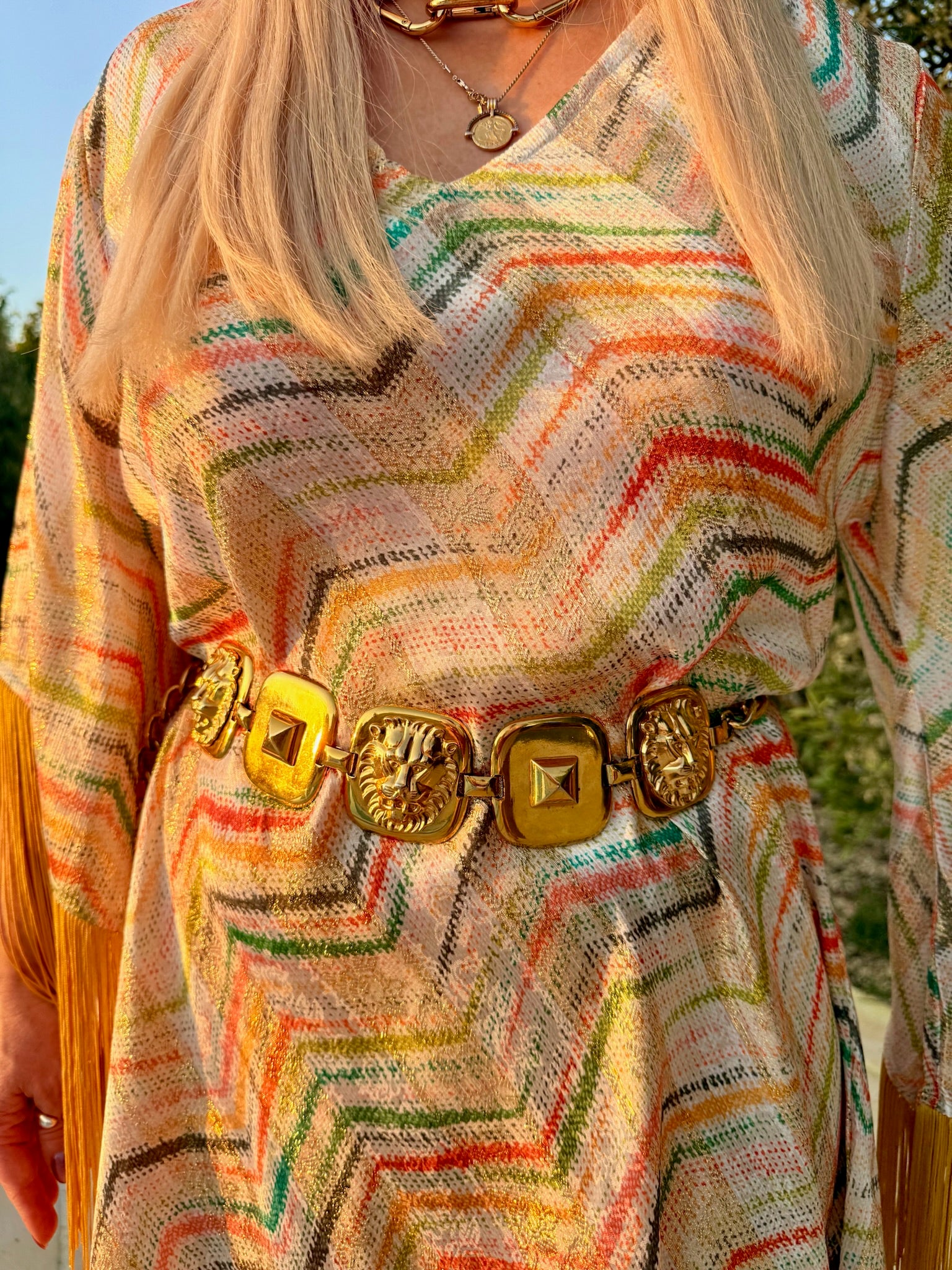 Short Stevie – Multi Print Metallic Gold With Fringe