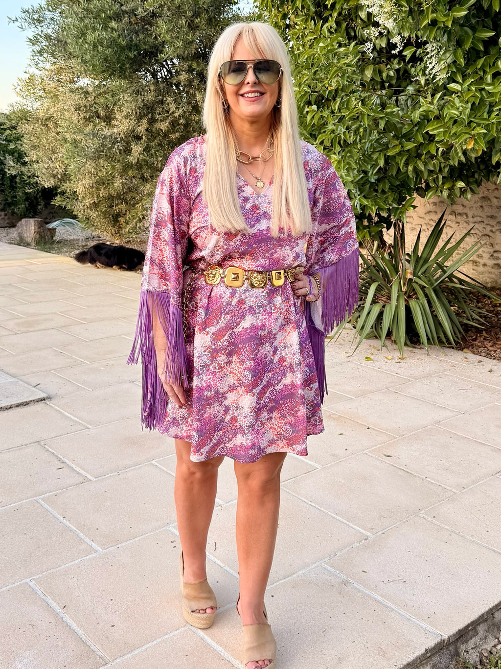 Short Stevie – Lilac Leopard Print With Fringe