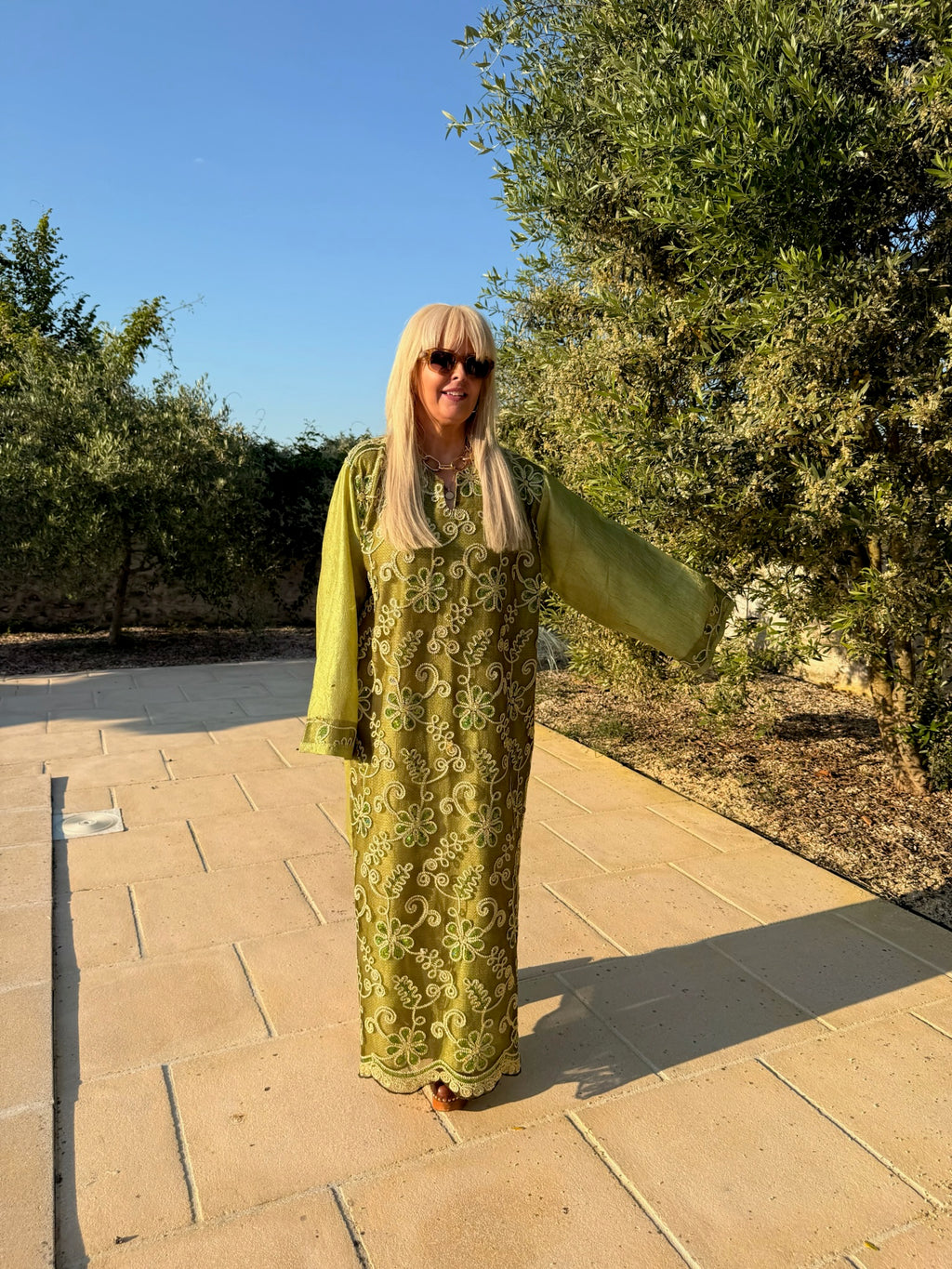 Vintage Beaded Olive Metallic with Gold Kaftan