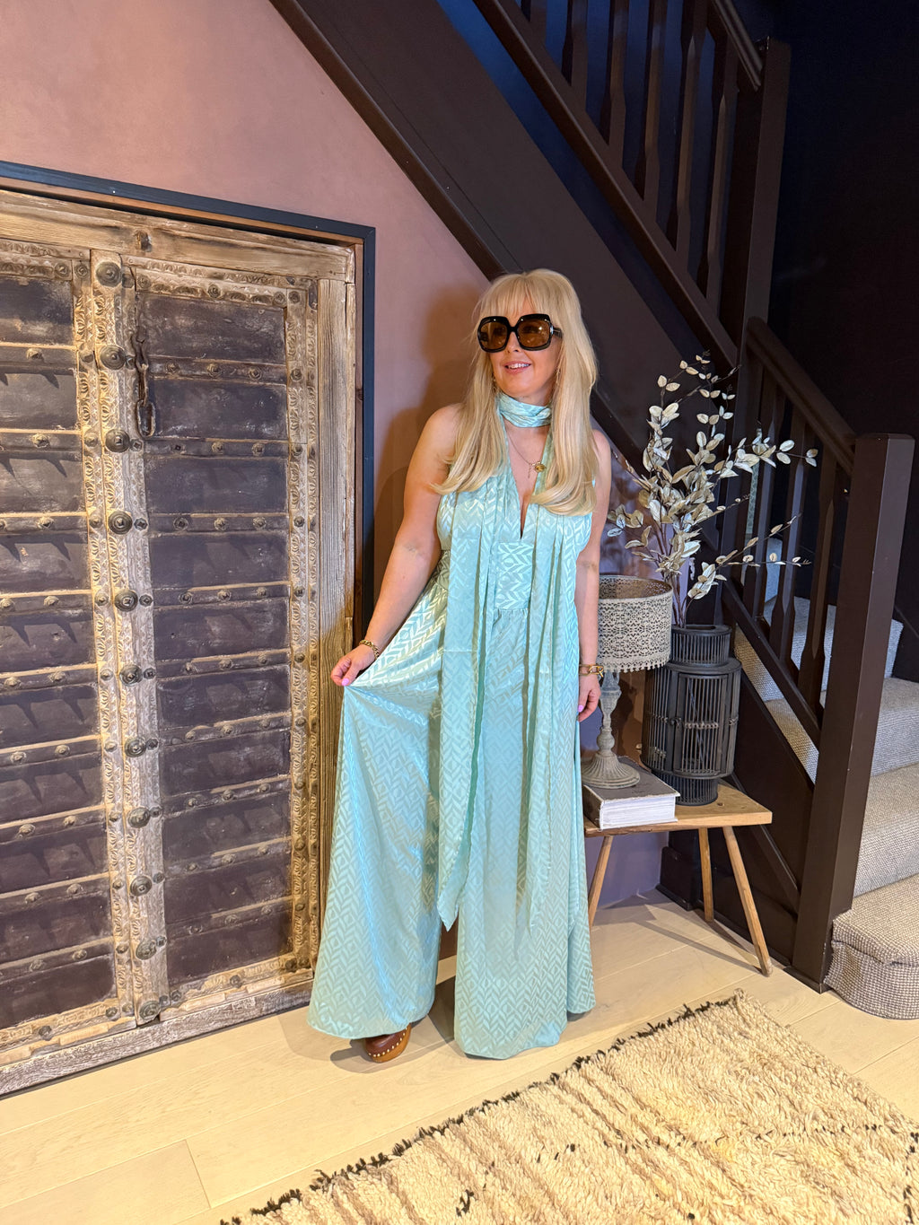 Caz - Seafoam Silk Mix Jumpsuit & Duster Set