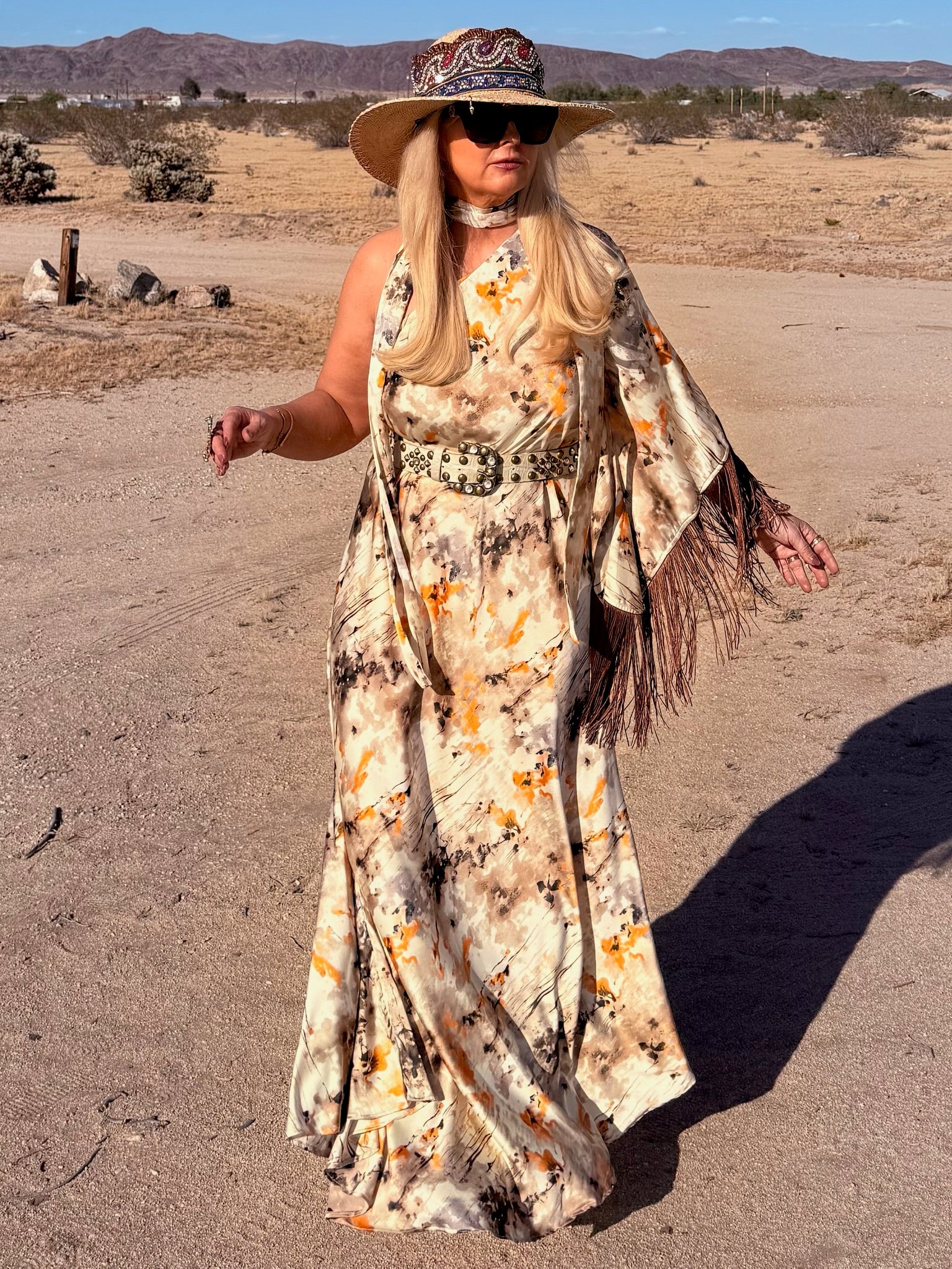 Stevie - Desert Watercolor One Shoulder With Fringe
