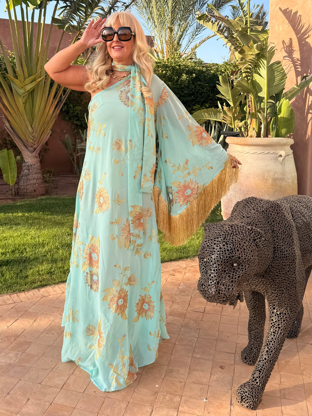 Vintage - Soft Aqua Stevie One Shoulder Fringed