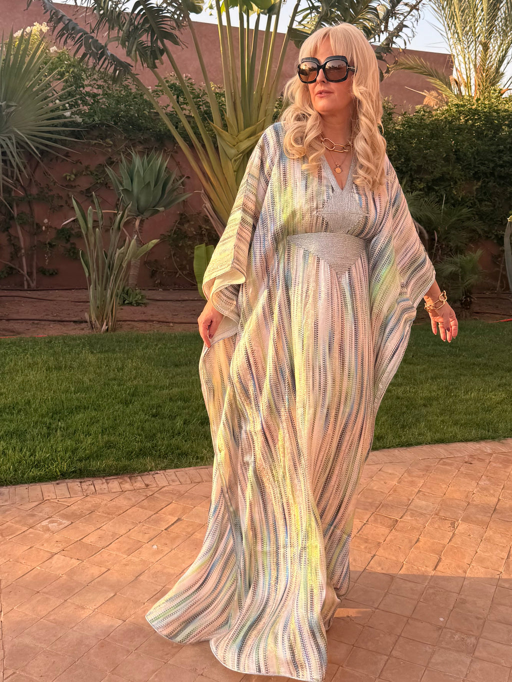 Kaftan - Multicoloured Silver Embroidered Metallic