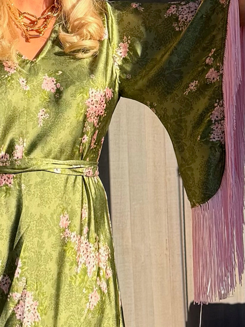 Stevie - Green & Pink Silk Fringe