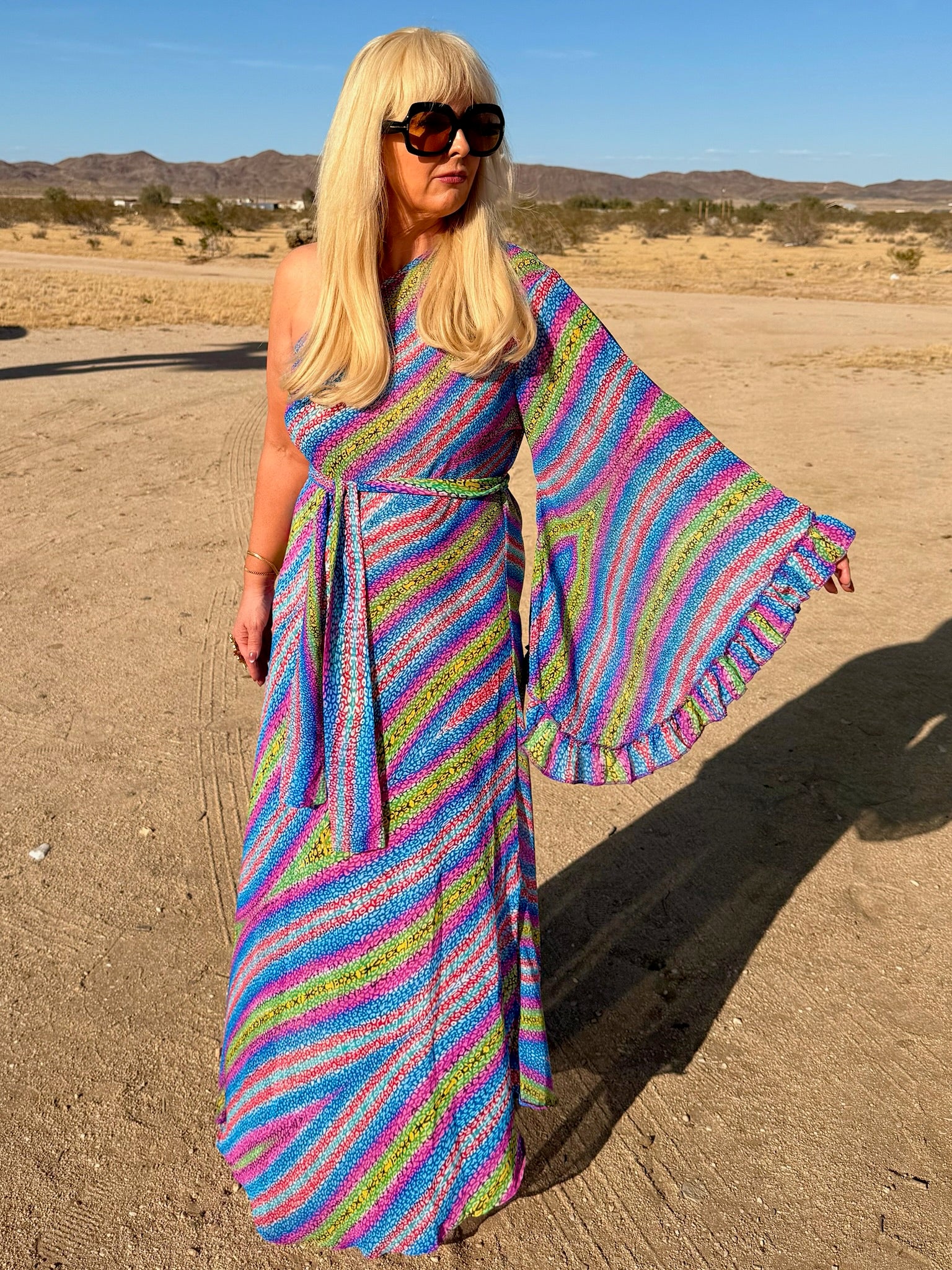 Stevie - Sherbet Multi Strip One Shoulder