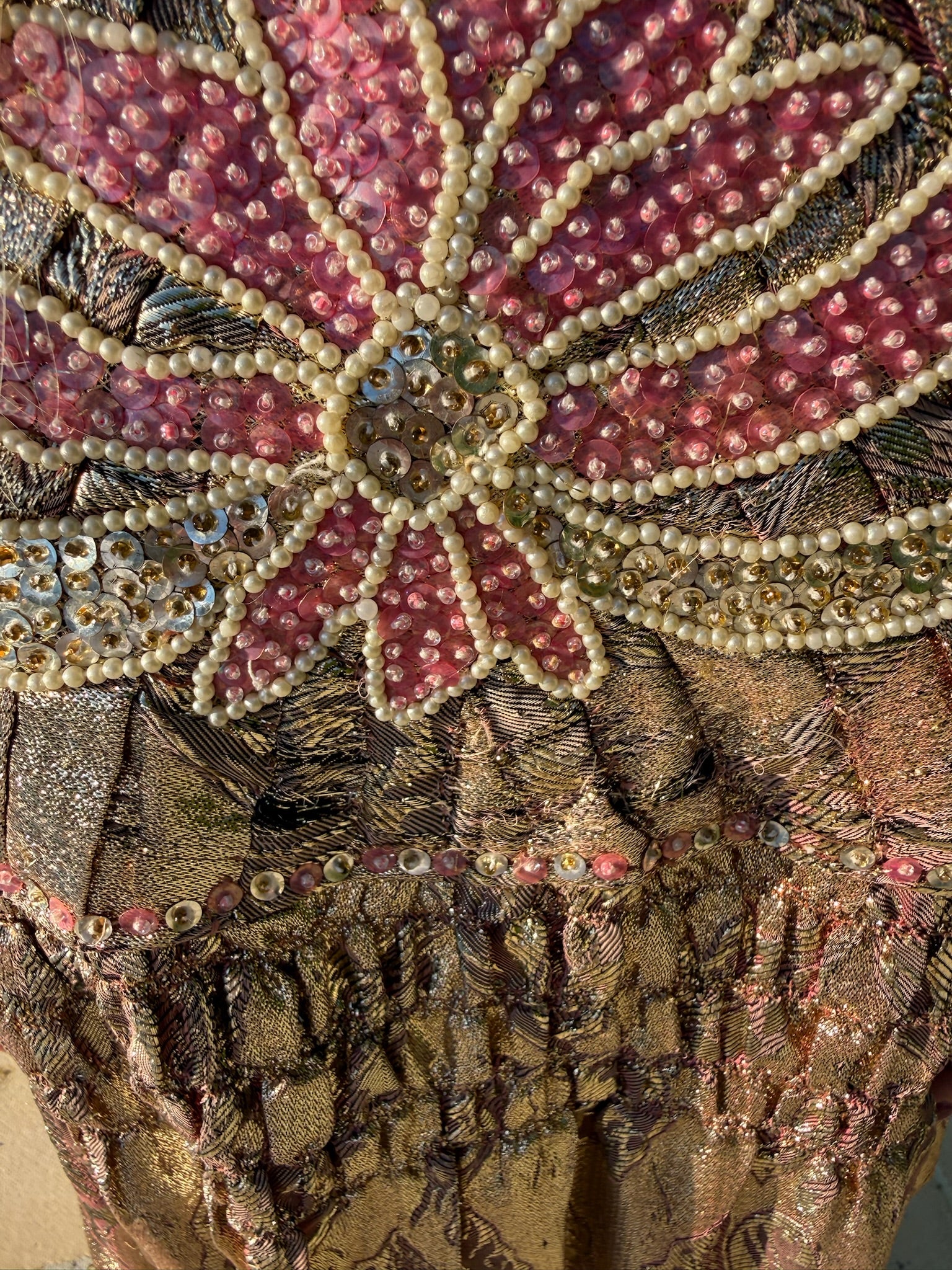 Vintage Rose Gold Metallic Brocade Kaftan