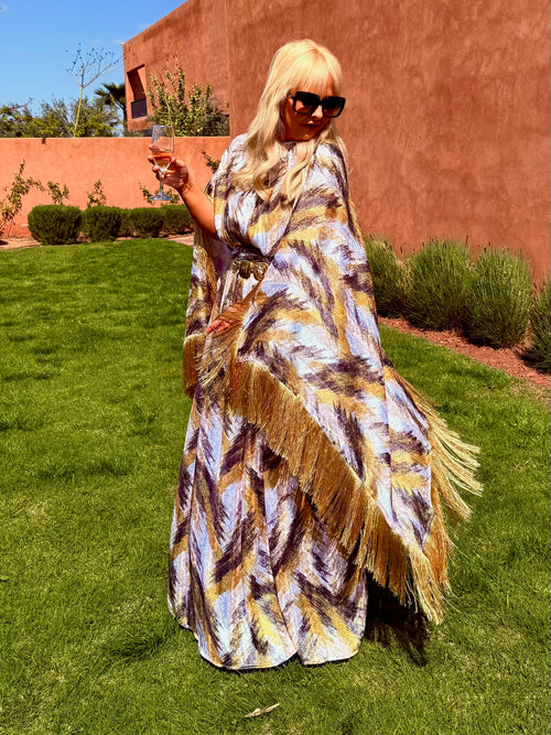 Chloe – Wild Brushstroke With Gold Fringe