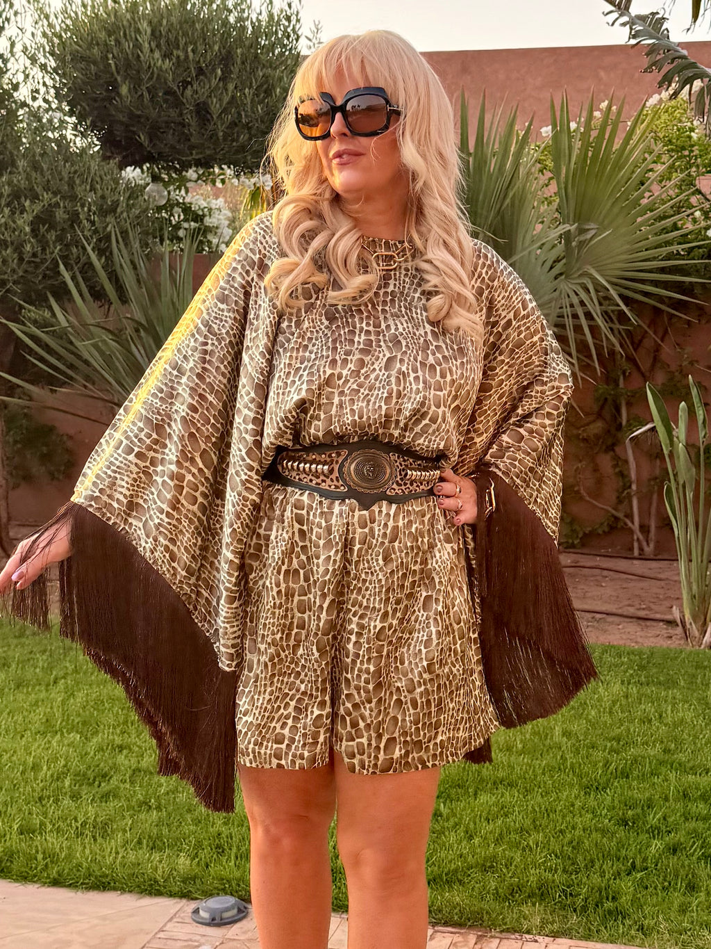 Vintage - Olive Mocha 70s Croc Sam Playsuit