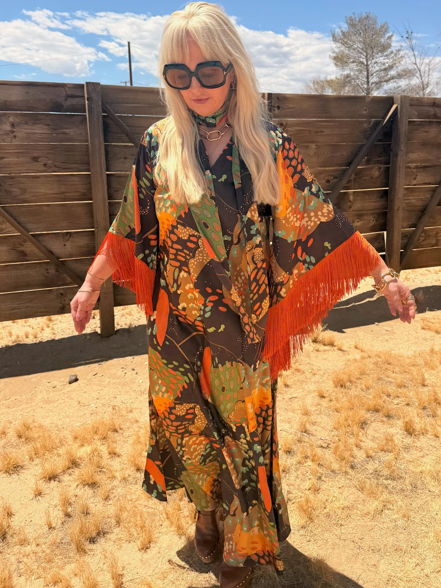 Stevie – Japanese Landscape with Orange Fringe