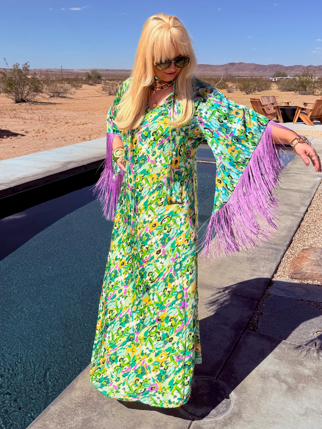 Stevie - Green & Lilac Fringed