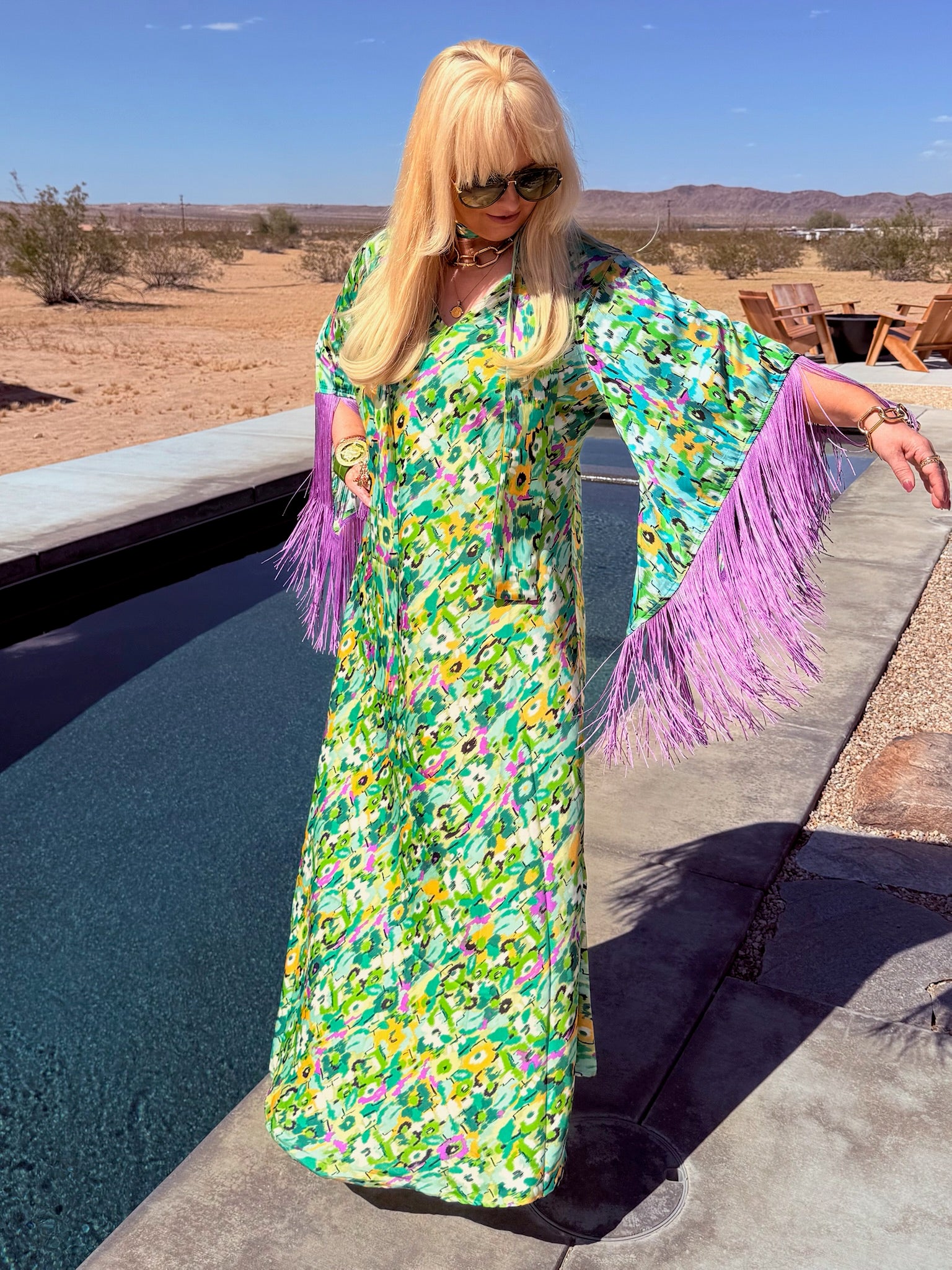 Stevie - Green & Lilac Fringed