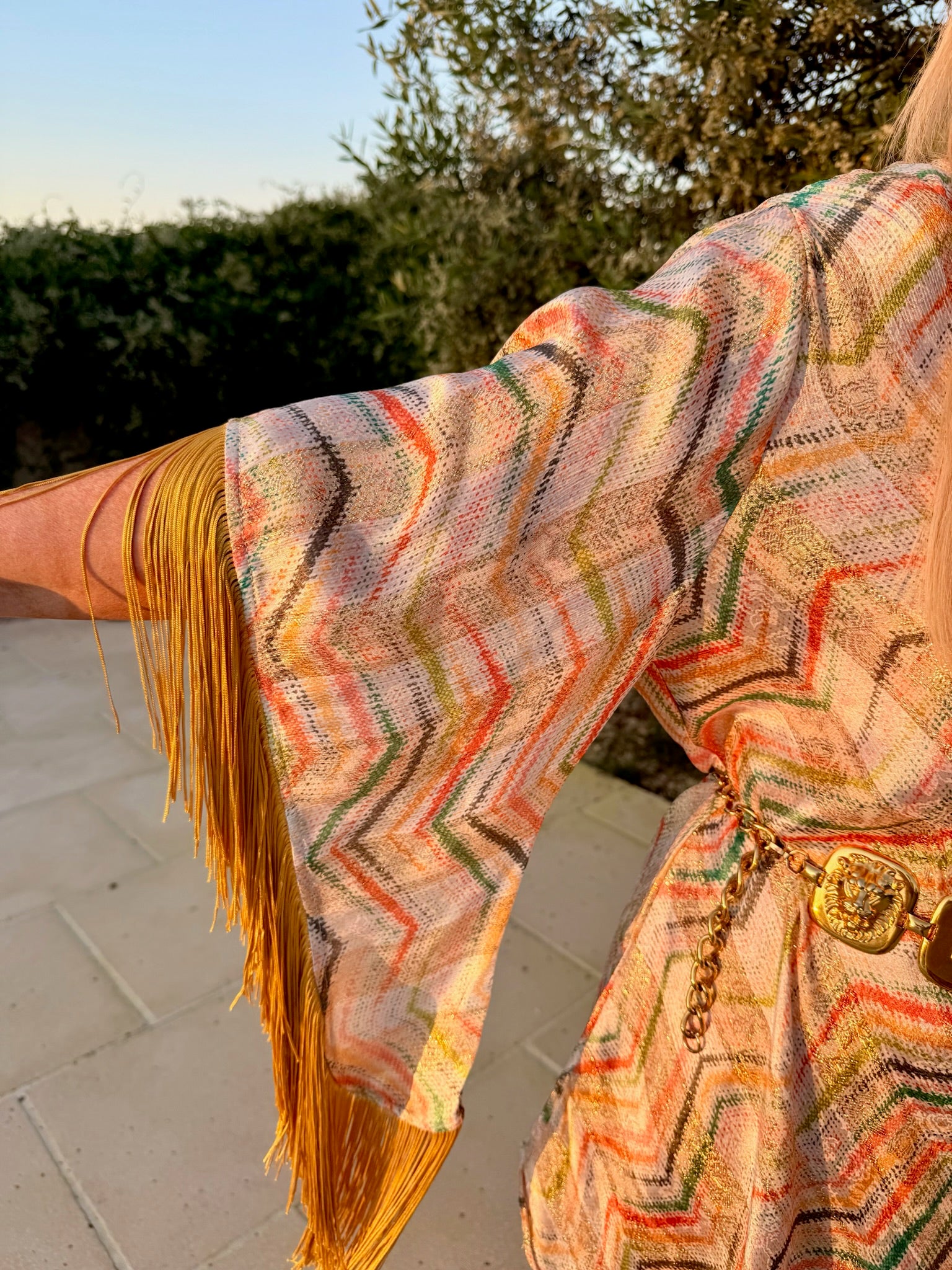 Short Stevie – Multi Print Metallic Gold With Fringe