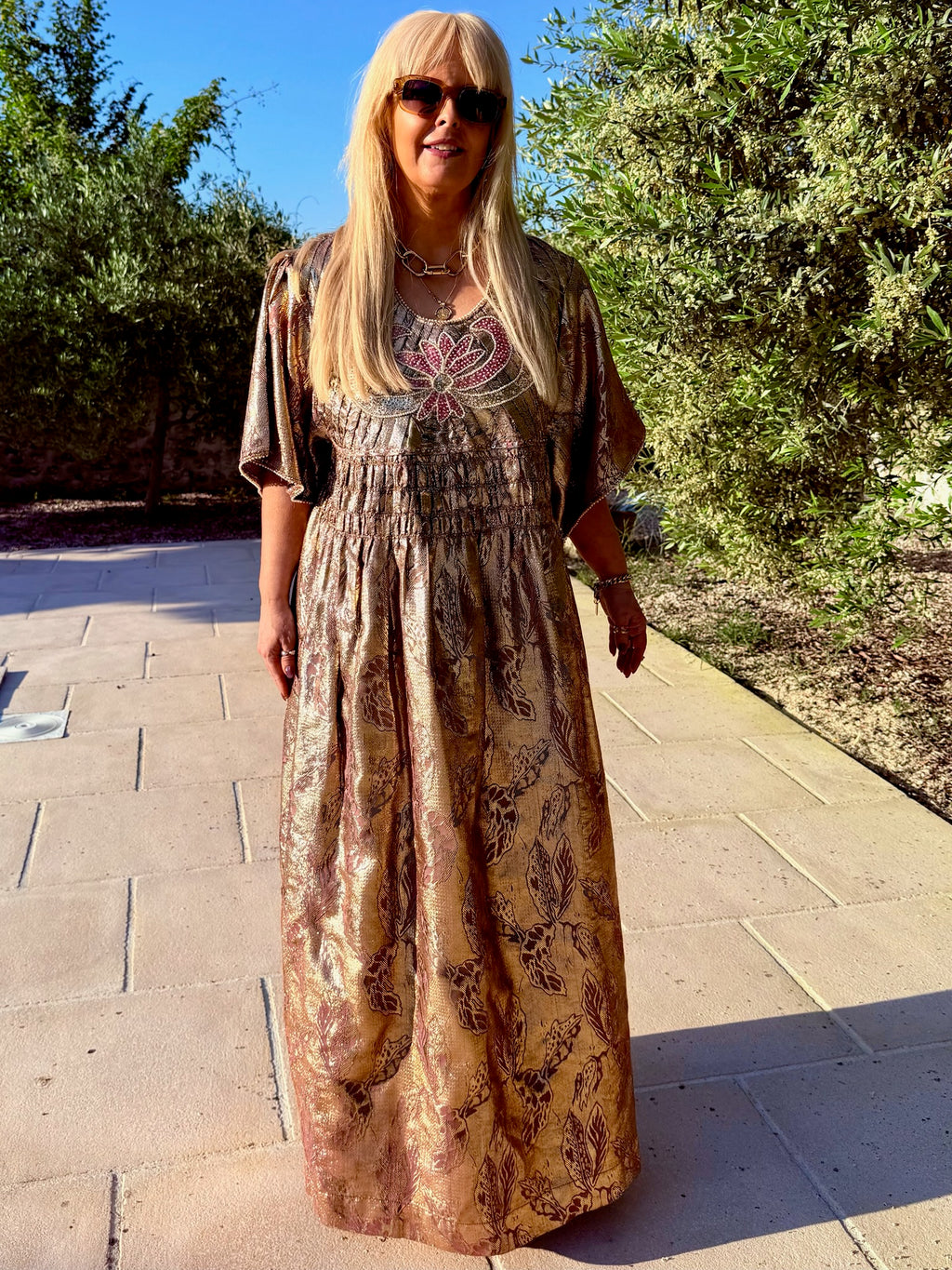 Vintage Rose Gold Metallic Brocade Kaftan