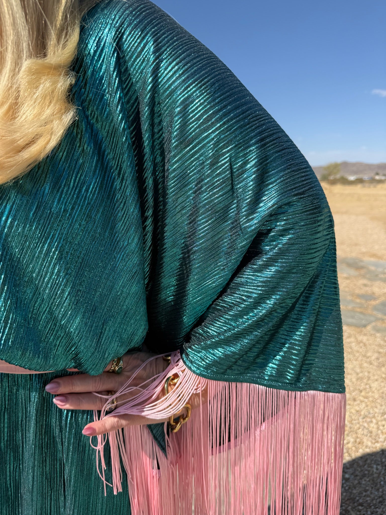 Salma - Turquoise Metallic With Baby Pink Fringe