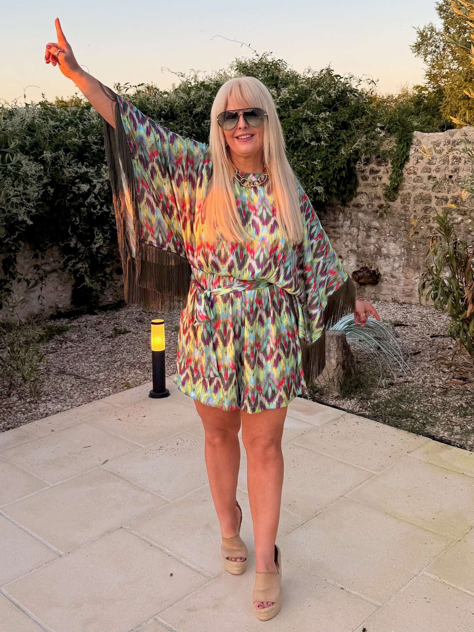 Sam - Khaki Multi Ikat Print With Fringe