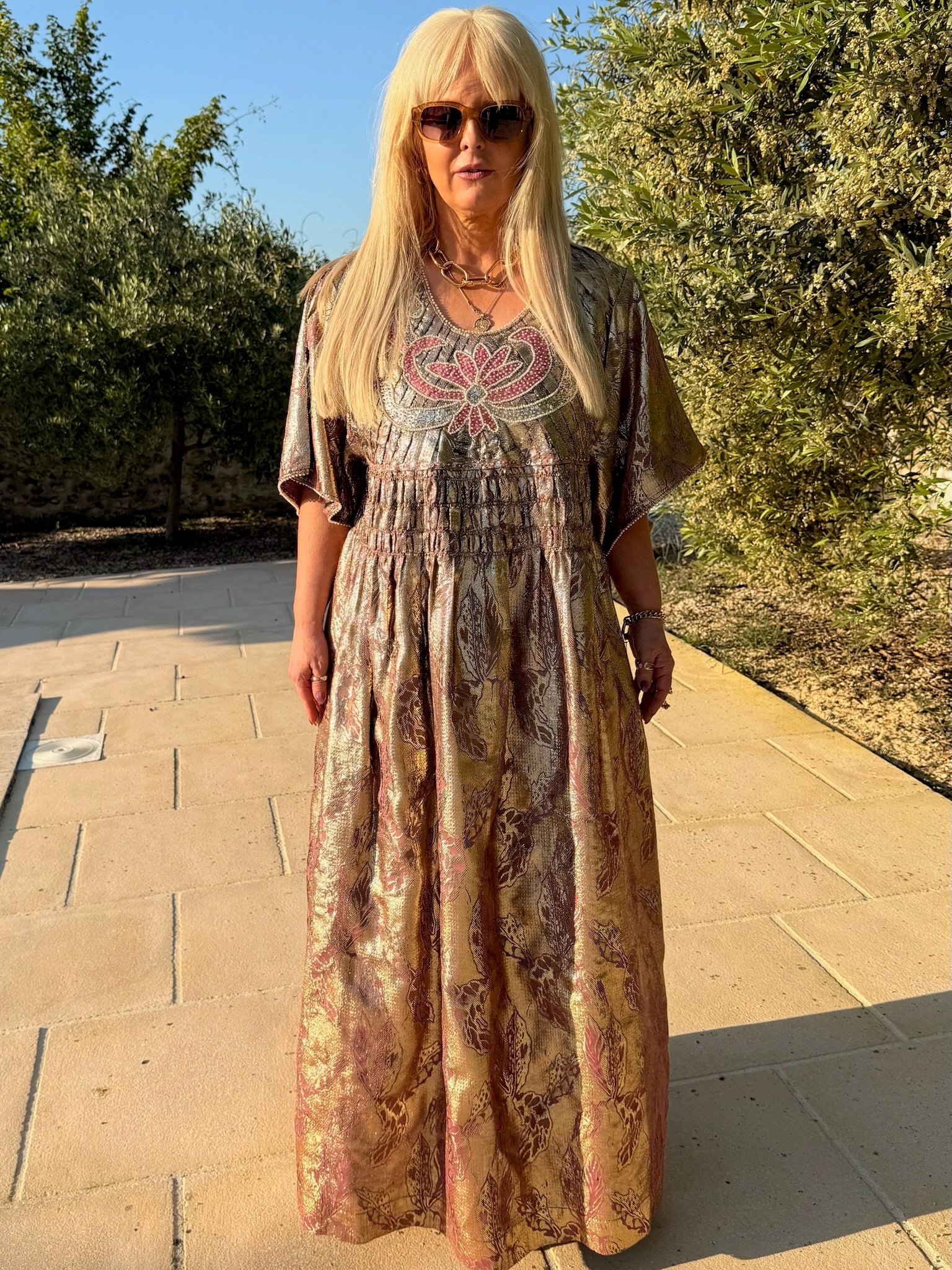 Vintage Rose Gold Metallic Brocade Kaftan