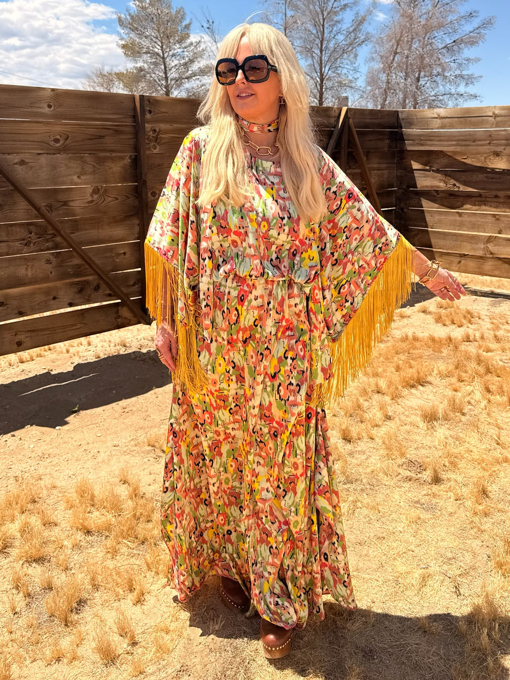 Salma Desert Bloom- Yellow Floral With Yellow fringes