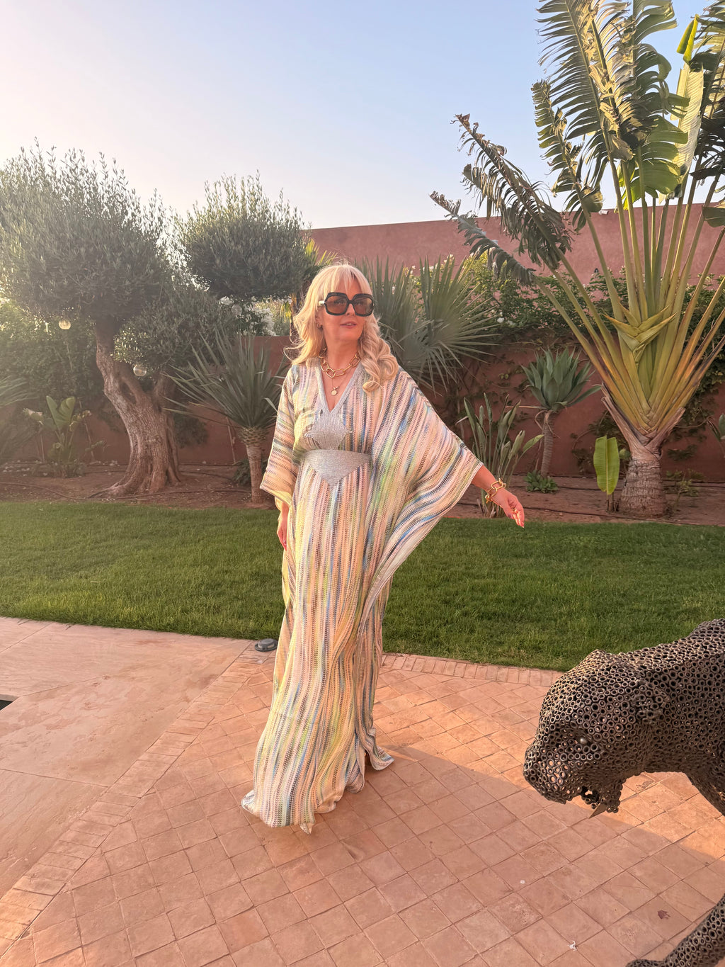 Kaftan - Multicoloured Silver Embroidered Metallic